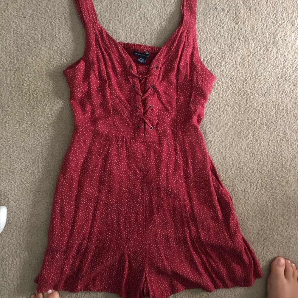 Red with white poka dot Romper